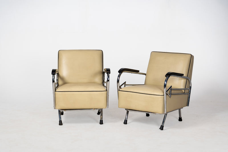 A Pair of Indian Art Deco Chairs with Chrome Frames