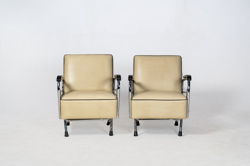 A Pair of Indian Art Deco Chairs with Chrome Frames