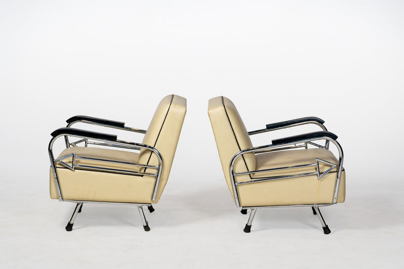 A Pair of Indian Art Deco Chairs with Chrome Frames