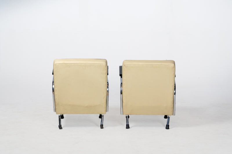 A Pair of Indian Art Deco Chairs with Chrome Frames