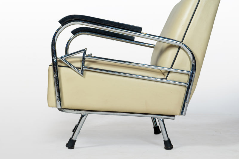 A Pair of Indian Art Deco Chairs with Chrome Frames