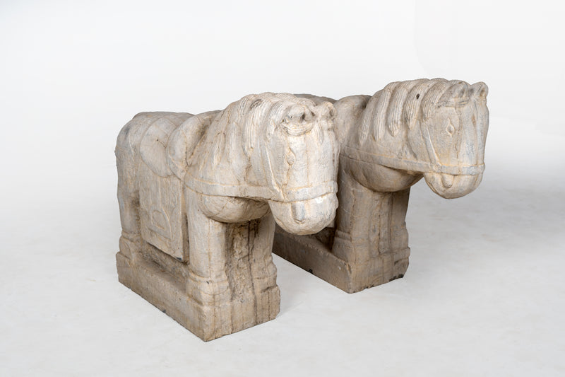 A Pair of Chinese Limestone Horses