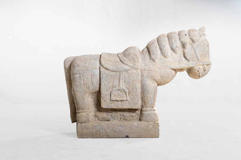 A Pair of Chinese Limestone Horses