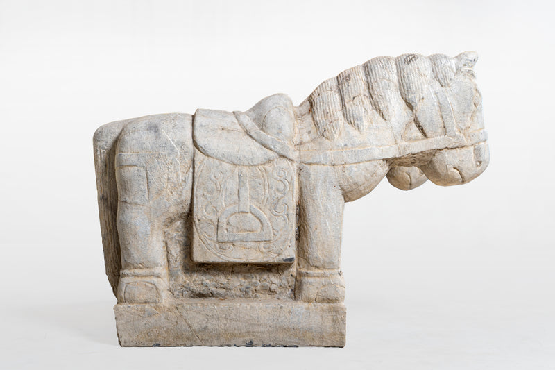 A Pair of Chinese Limestone Horses