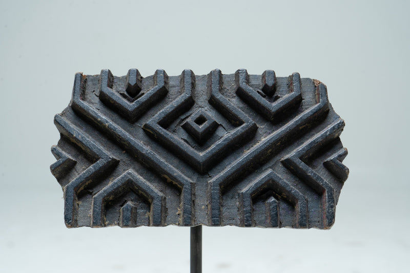 A Set of 3 Indian Textile Print Blocks on Metal Stands