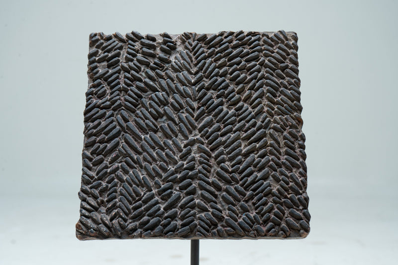 A Set of 3 Indian Textile Print Blocks on Metal Stands