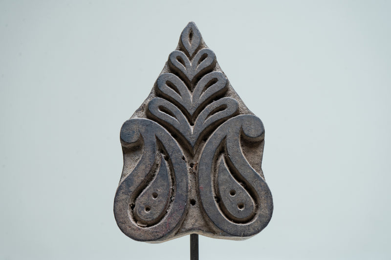 A Set of 3 Indian Textile Print Blocks on Metal Stands