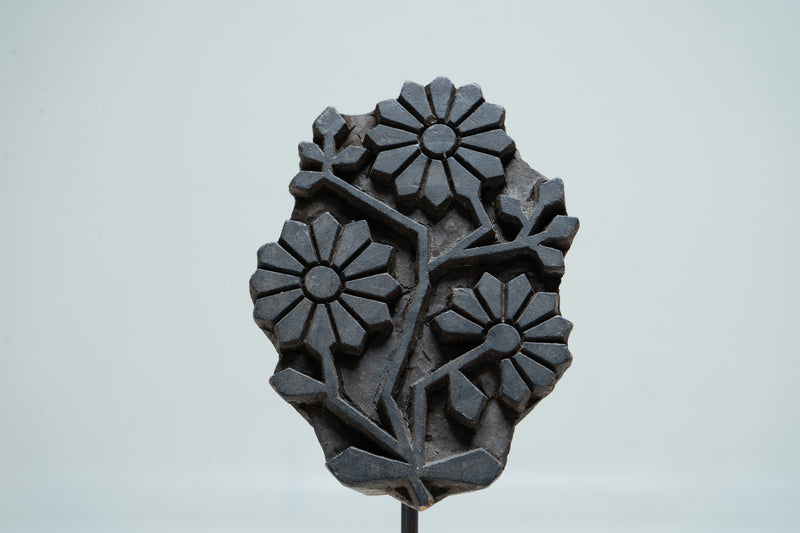 A Set of 3 Indian Textile Print Blocks on Metal Stands