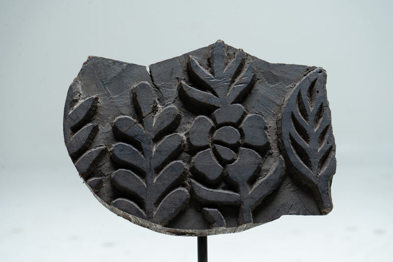 A Set of 3 Indian Textile Print Blocks on Metal Stands