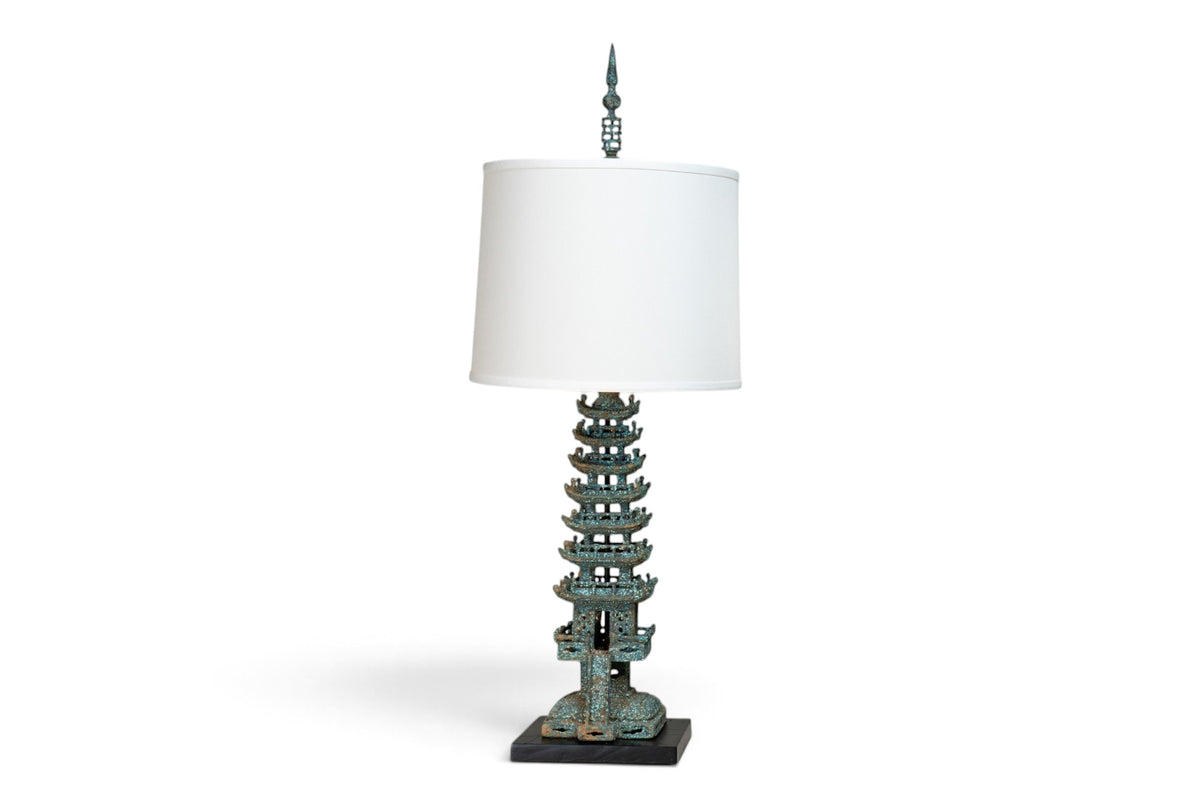 A Tall Chinese Bronze Pagoda Lamp