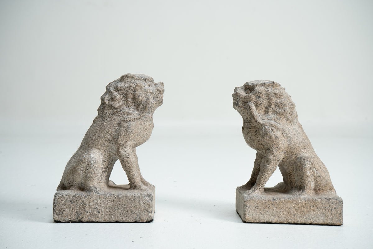A Pair of Chinese Limestone Miniature Foo Dogs