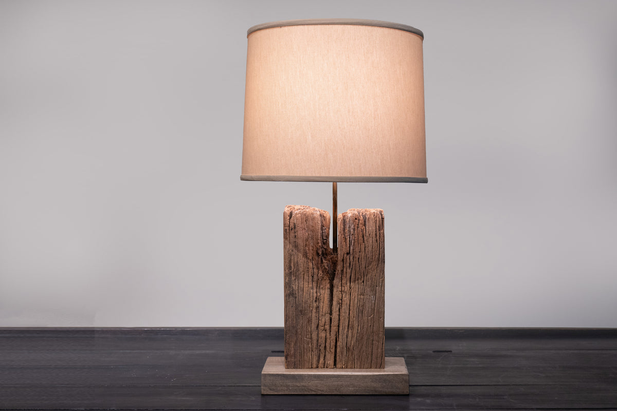 A Reclaimed Chinese Elm Roof Joist Table Lamp