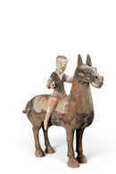 A Large Painted Pottery Equestrian Figure