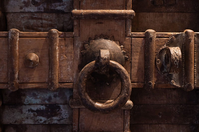 A Large Gujarati Wooden Coffered Door