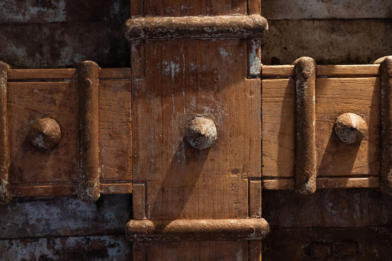 A Large Gujarati Wooden Coffered Door