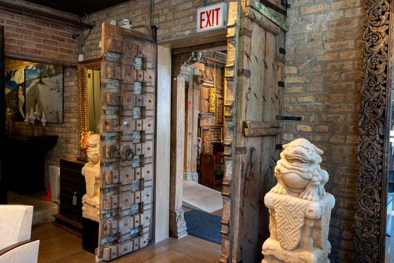 A Large Gujarati Wooden Coffered Door