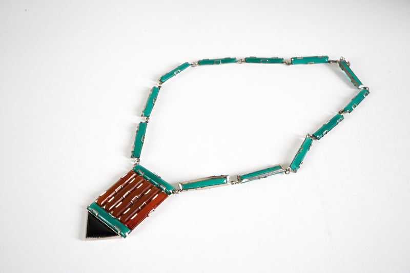 An Art Deco Turquoise and Carnelian Necklace