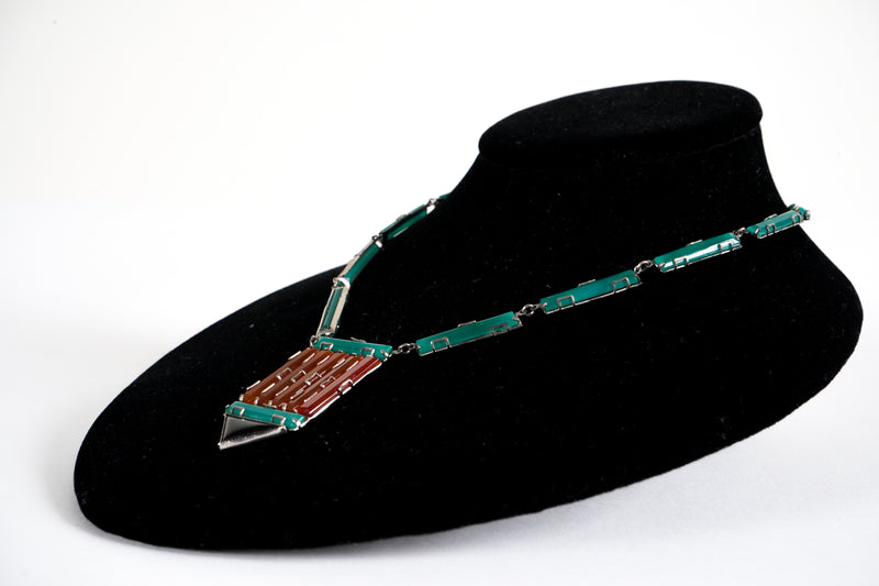 An Art Deco Turquoise and Carnelian Necklace