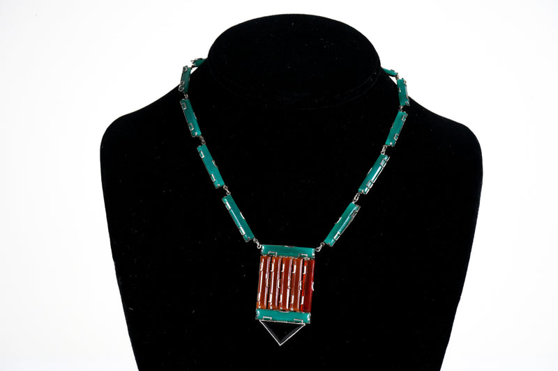 An Art Deco Turquoise and Carnelian Necklace