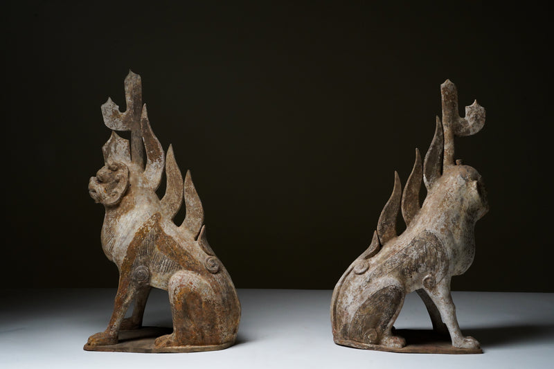 A Pair of Tang Dynasty (618-907 CE) Pottery Earth Spirit Figures