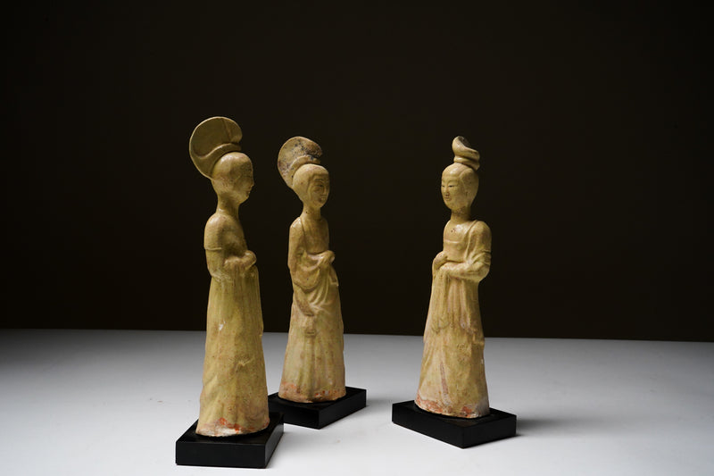 A Set of 3 Tang Dynasty (618-907AD) Pottery Court Ladies
