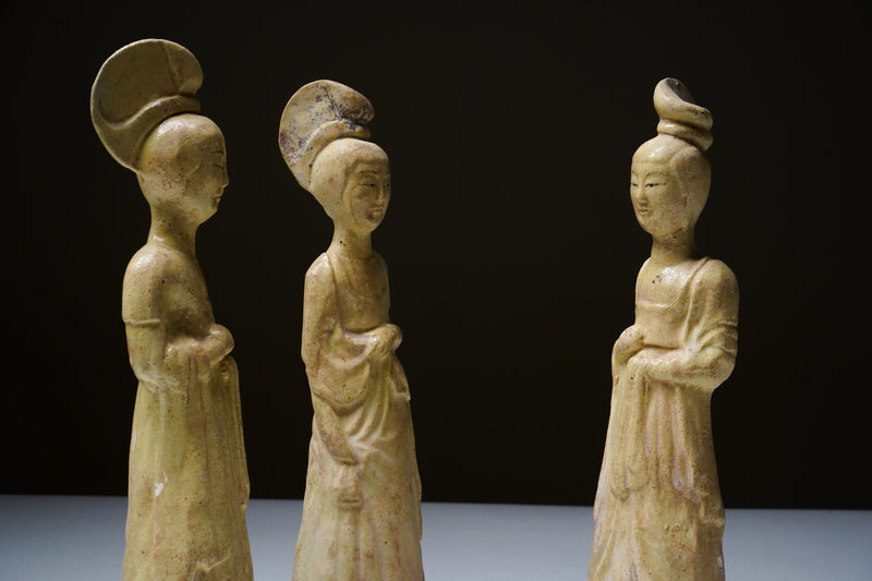 A Set of 3 Tang Dynasty (618-907AD) Pottery Court Ladies