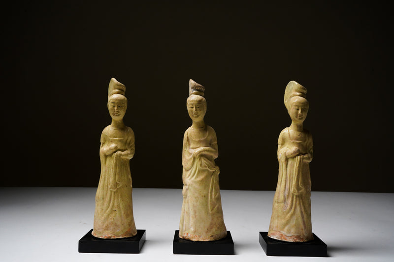 A Set of 3 Tang Dynasty (618-907AD) Pottery Court Ladies