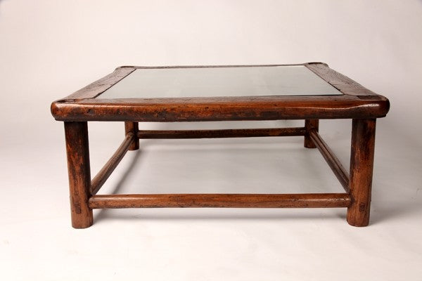 Chinese Round-Corner Low Table with Glass Inset Top