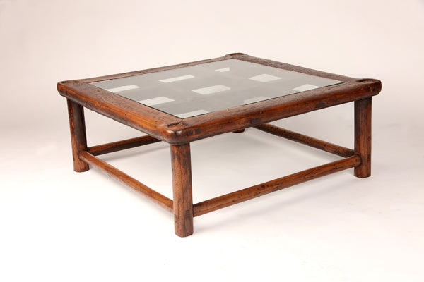 Chinese Round-Corner Low Table with Glass Inset Top