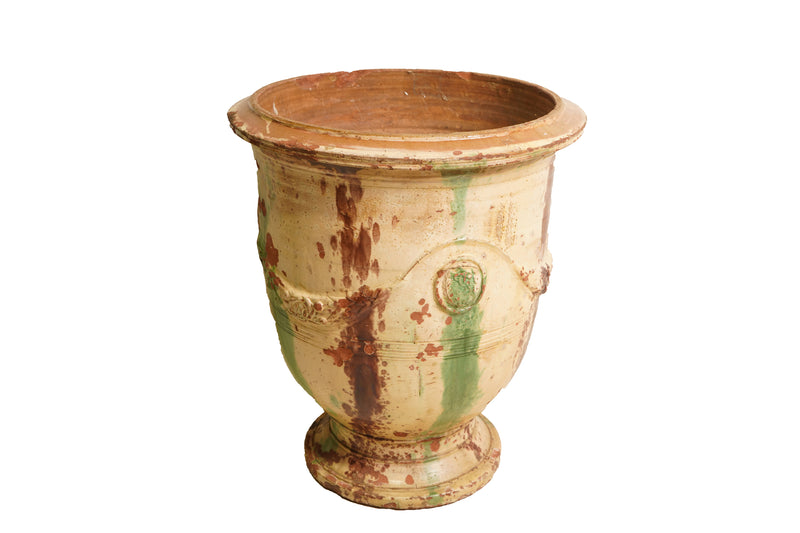 French Terra Cotta Vase with Colored Glaze and Signature