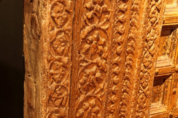 Impressive Set of Carved Indian Entrance Doors with Thick Surrounding