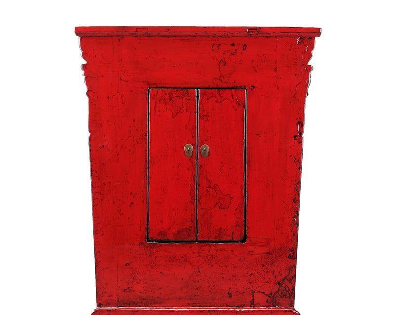 Chinese Red-Lacquered Cabinet with a Pair of Doors and Restoration
