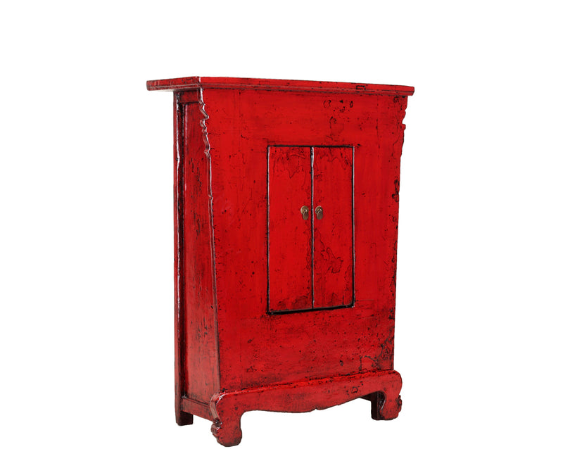 Chinese Red-Lacquered Cabinet with a Pair of Doors and Restoration