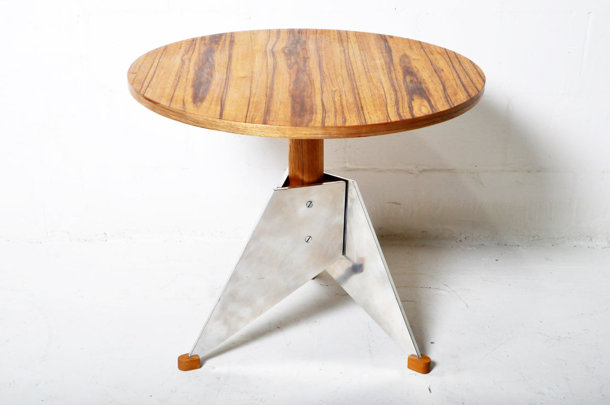 Round Brutalist Side Table With Chrome Legs