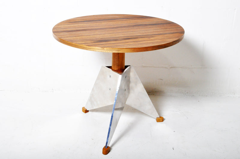 Round Brutalist Side Table With Metal Legs
