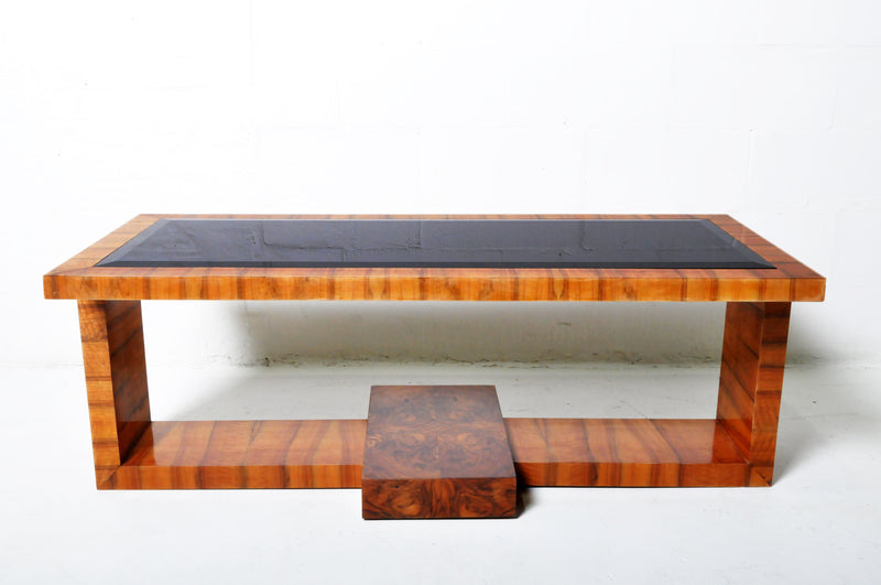 Coffee Table with Walnut Veneer and a Smoked Glass Top