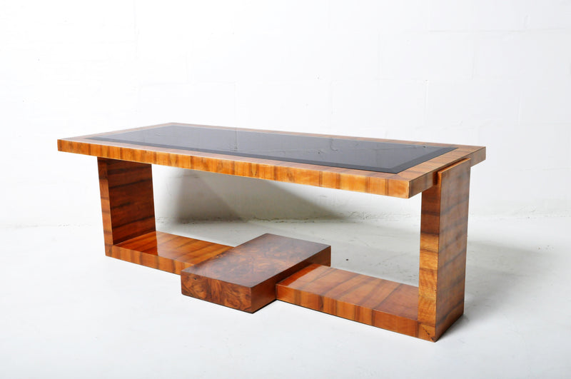 Coffee Table with Walnut Veneer and a Smoked Glass Top
