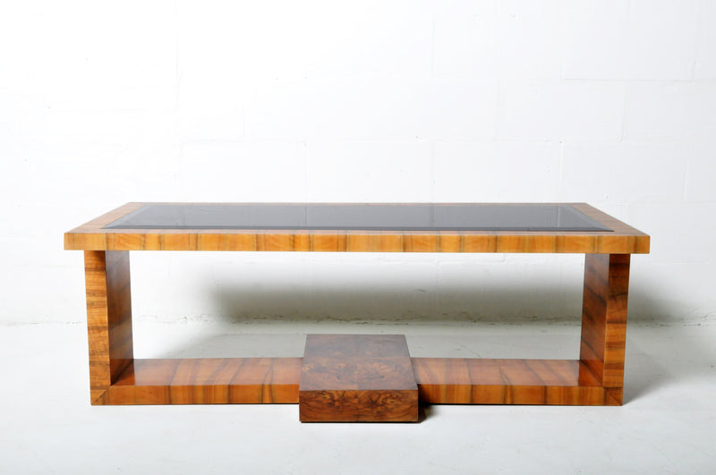 Coffee Table with Walnut Veneer and a Smoked Glass Top