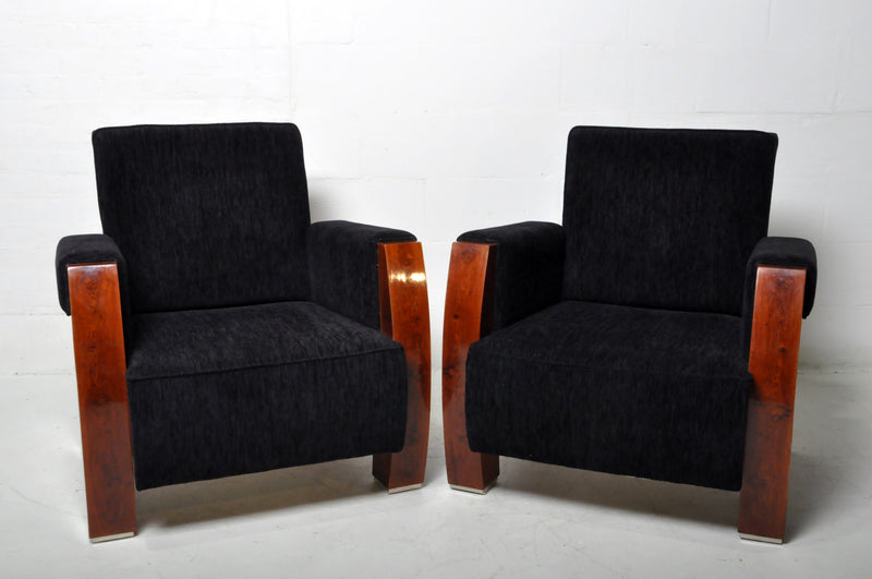 A Pair of Art Deco Style Club Chairs With Wooden Arms