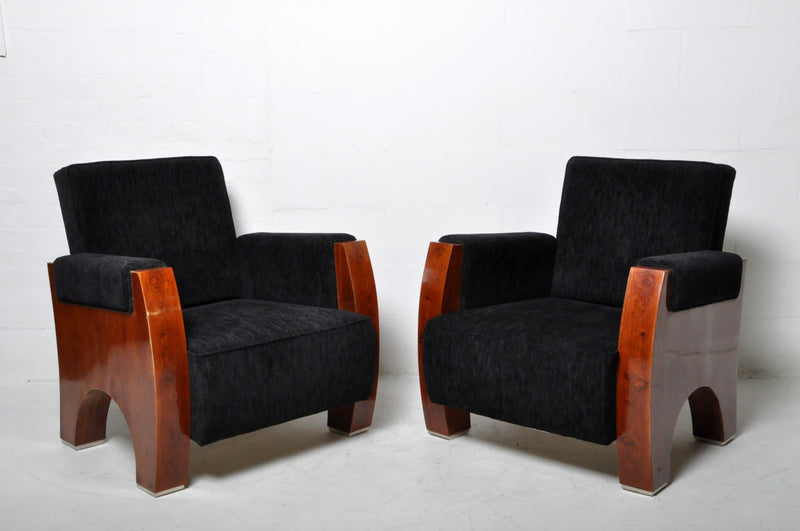 A Pair of Art Deco Style Club Chairs With Wooden Arms