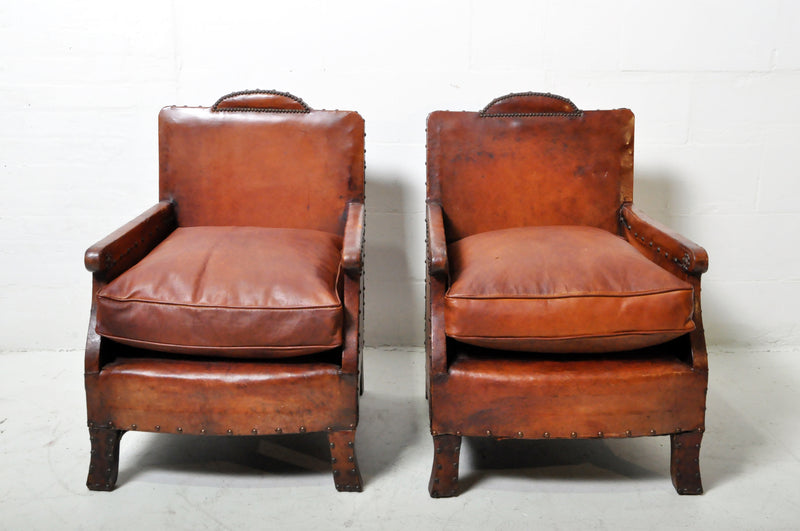 A Pair of Art Deco Club Chairs With New Leather Seats