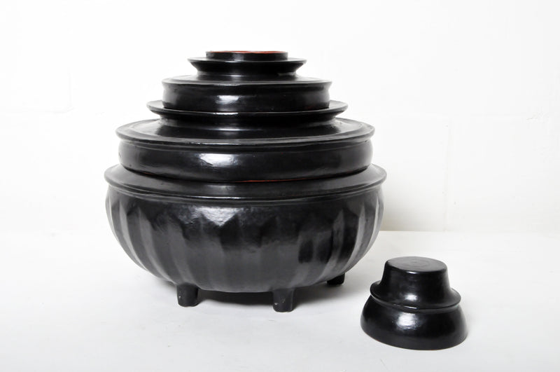 Burmese Offering Urn with black lacquer