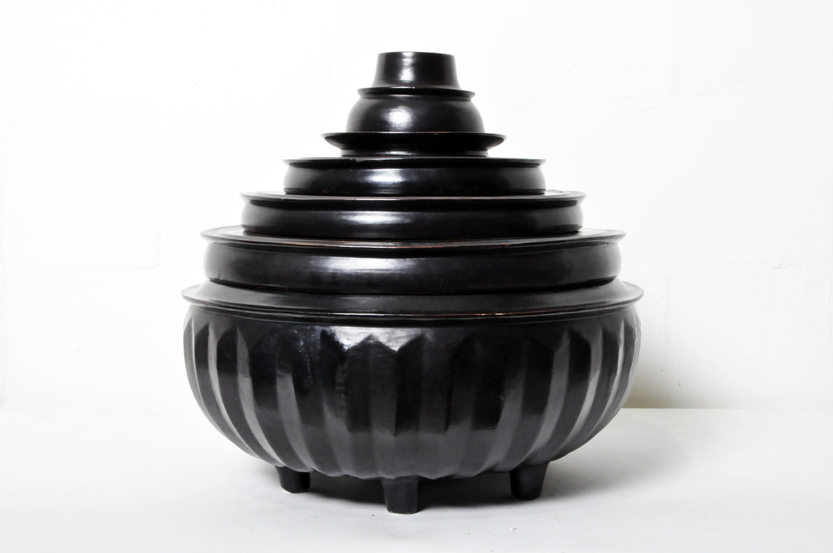 Burmese Offering Urn with black lacquer