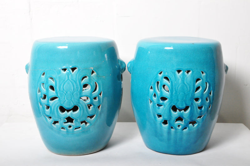 Round Ceramic stool in blue color