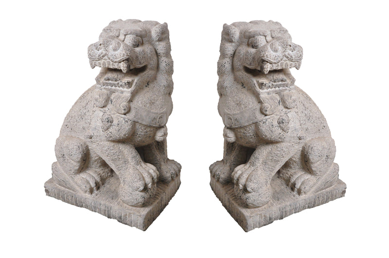 A Pair of Carved Stone Fu dogs