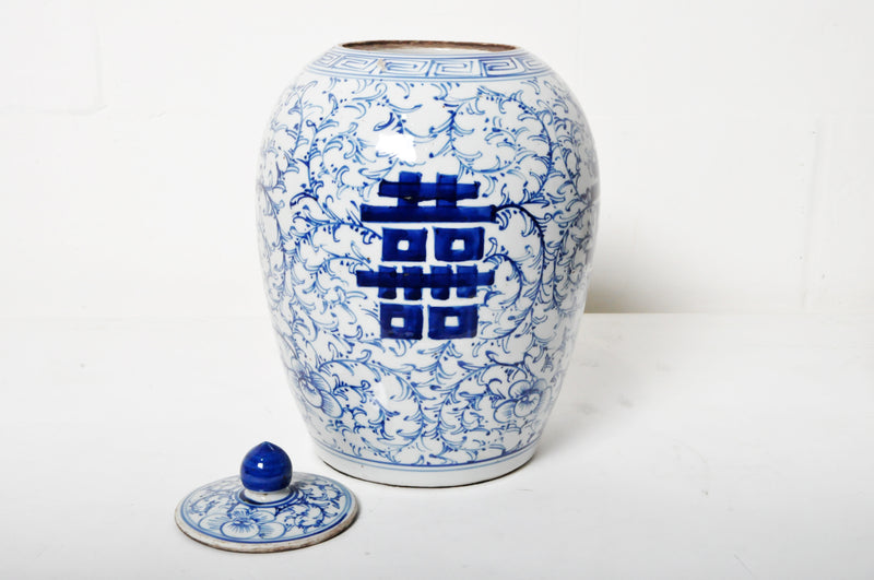 Blue and White Ginger Jar with Lid