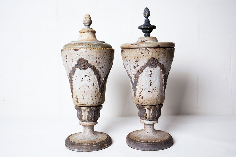 A Pair Of Pine Wood Urns