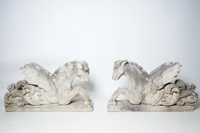 A Pair of Limestone Winged Horses