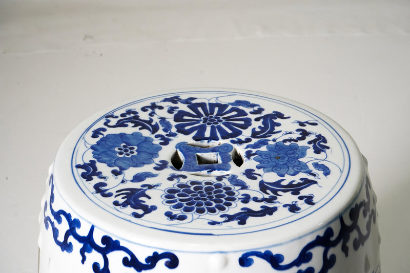 Blue and White Ceramic Stool