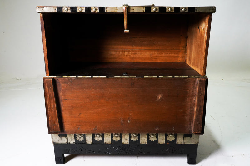 Korean Wedding Chest With White Brass Hardware
